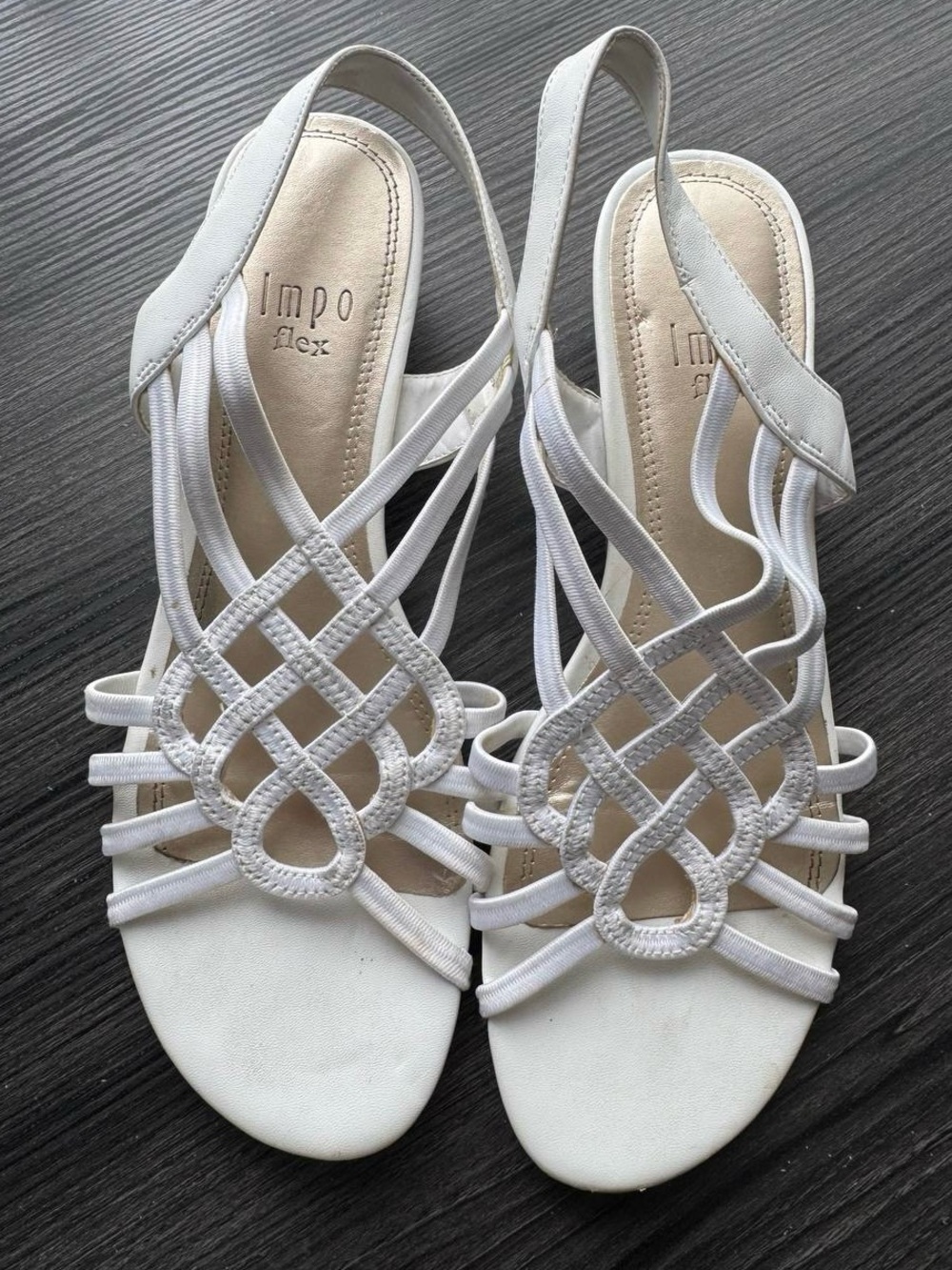 Impo Strappy Stretch Wedge Sandals White Women’s Size 9